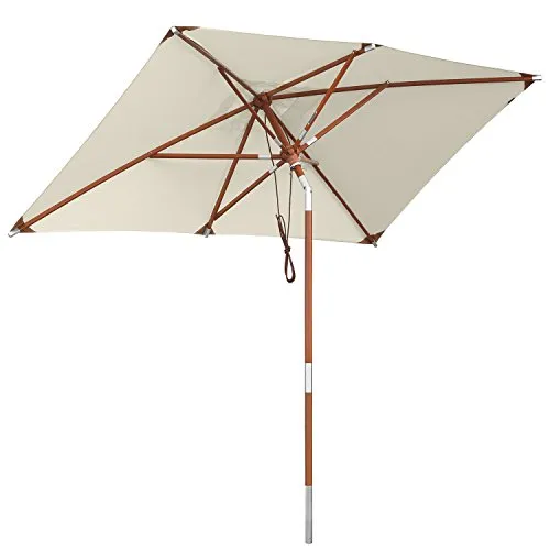 anndora Sonnenschirm 2,5 x 1,5 m eckig - Sonnenschirm aus hochwertigem Teakholz, knickbar für optimalen Schatten, mit hervorragendem UV-Schutz (UPF > 50) und leichtem Öffnen durch Seilzugsystem.
