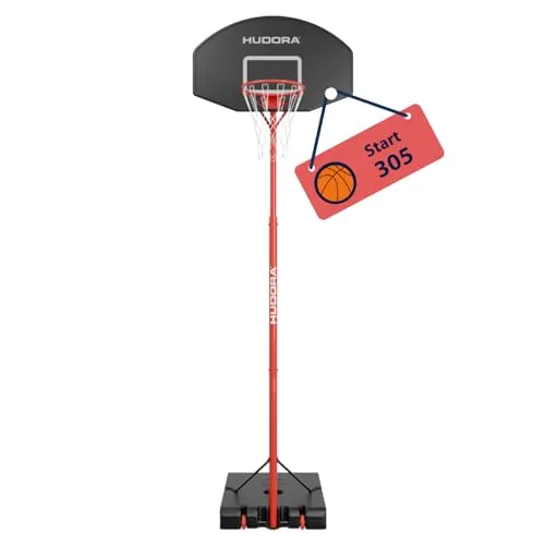 HUDORA Start Basketballständer 305 - Höhenverstellbarer Basketballkorb von 260-305 cm - Mobile Korbanalage mit Ständer für Kinder & Jugendliche - Stand-Basketballkorb Outdoor mit Rollen