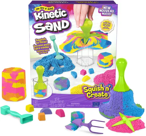 Kinetic Sand Tiegel-Bausatz - Kinetischer Sand für kreatives Gestalten, beinhaltet Förmchen und Werkzeuge - ideal für Kinder ab 3 Jahren und sorgt für endlosen Spaß beim Spielen.