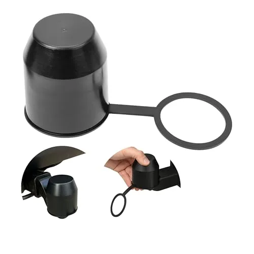 Abdeckung für Anhängerkupplung, 1 Stück, in Schwarz, mit Sicherungsring, für Ø 50 mm Kugelkopfkupplungen, Kupplungskappe Anhänger mit Ring, Hänger Kupplung Kappe, Schutzkappe Hängerkupplung Cover