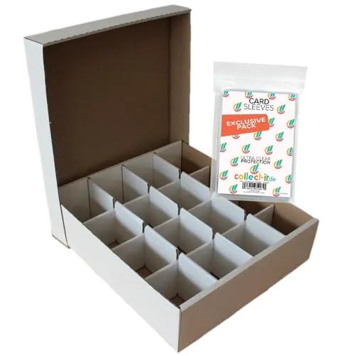 collect-it.de 4 Riesen Deck-Boxen für TCGs (weiß) - Praktische Aufbewahrungslösung mit 16 Fächern für bis zu 4000 Sammelkarten. Inklusive 40 Hüllen und einfacher Aufbauanleitung – ideal für Fans von Magic, Pokemon und Yu-Gi-Oh!