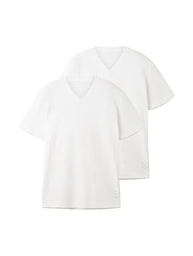 TOM TAILOR Herren T-Shirt Doppelpack mit V-Ausschnitt - 2er Pack Basic T-Shirts aus weicher Bio-Baumwolle, ideal als Unterhemd oder für lässige Looks. Regular Fit für optimalen Tragekomfort.