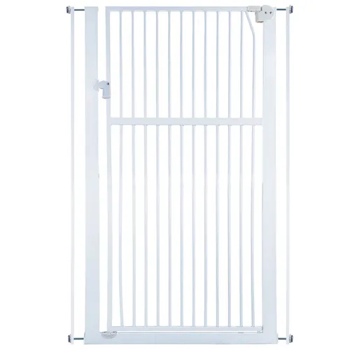 Absperrgitter Treppenschutzgitter weiß 75-85cm - Sicherheitsgitter für Treppen, 142cm hoch, ideal zum Schutz von Kindern und Haustieren. Einfach zu installieren und flexibel einsetzbar.