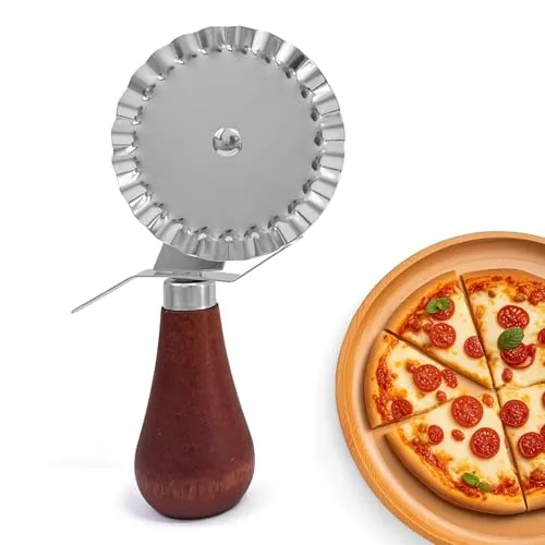 RYHHH Gezähnter Teigrad, Pizza Schneider, Pizzaroller mit Rutschfestem Massivholz Griff, Hochwertige Edelstahlklinge