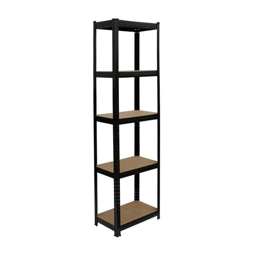 Relaxdays Schwerlastregal 5 Böden Stahl Schwarz Braun, Höhenverstellbar