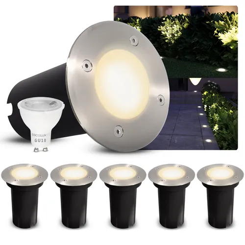 SSC-LUXon 6er Set KALPA LED Bodeneinbaustrahler - Wegeleuchten mit IP67-Schutzklasse, ideal für den Außenbereich. Robust und befahrbar, spendet warmweißes Licht bei geringem Energieverbrauch.