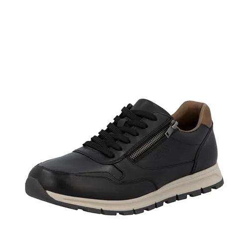Rieker Herren Sneaker B0504 - Komfortabler Halbschuh mit Reißverschluss und Schnürung, Größe 43, Schwarz - Sneaker für Herren aus hochwertigem Leder, mit herausnehmbarer Einlegesohle und rutschfester TR-Sohle für optimalen Tragekomfort und Flexibilität.