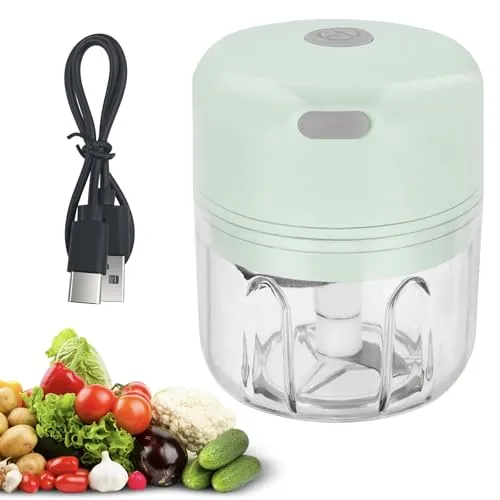 Baxcdyswe Electric Mini Chopper 250ml, Zwiebelschneider, Zerkleinerer Küche Elektrisch, Gemüseschneider Elektrisch Usb Charging 3 Stainless Steel Blades, Portable Chopper for Meat, Obs, Zwiebeln(Grün)