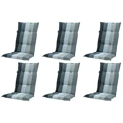 Madison 6x C404 Hochlehner Gartenstuhl Auflagen 8cm dick grau gestreift - Hochwertige 6er Set Gartenstuhlauflagen in modernem Design für höchsten Sitzkomfort. Mit strapazierfähigem Baumwollmischgewebe und verstellbaren Bändern für sicheren Halt. Ideal für alle Hochlehner-Modelle.