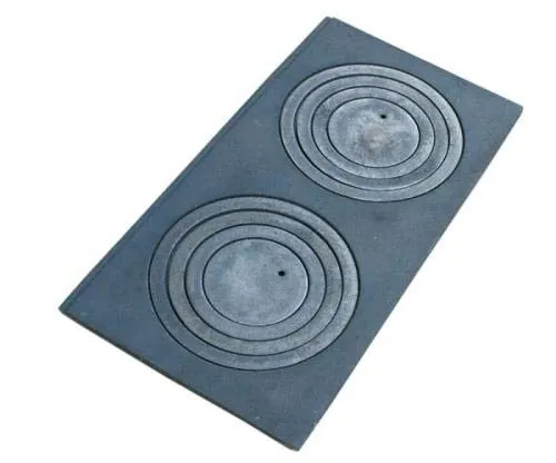QLS Herdplatte Kochplatte mit Herdringen Ofenplatte Grauguss 2 Kochfelder aus Gusseisen 65 x 37,5 cm
