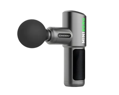 DONNERBERG® Massagepistole Miniberg – Kompaktes Massagegerät mit 6 Silikonaufsätzen - Massagegeräte für gezielte Entspannung: Hochwertiges, leichtes Design aus eloxiertem Aluminium, 6 mm Amplitude und 7 Jahre Motor-Garantie für langanhaltende Leistung.