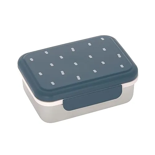 LÄSSIG Lunchbox Happy Prints - Midnight Blue - Brotdose aus robustem Edelstahl, ideal für Kindergarten, Schule oder Picknick. Hält Snacks frisch, spülmaschinengeeignet und mit praktischer Trennung für verschiedene Lebensmittel.
