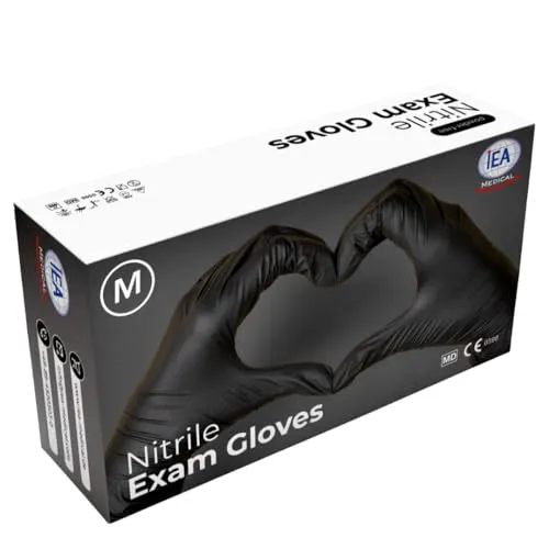 IEA Medical Nitrilhandschuhe M Schwarz 100 Stück, Einweghandschuhe M, Reißfest, Untersuchungshandschuhe, Latexfreie Handschuhe, Einmalhandschuhe M
