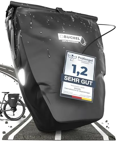 Büchel Fahrrad-Gepäckträgertasche schwarz - Wetterfest mit 25,4 l Volumen, inklusive Schultergurt und variablen Befestigungsadaptern