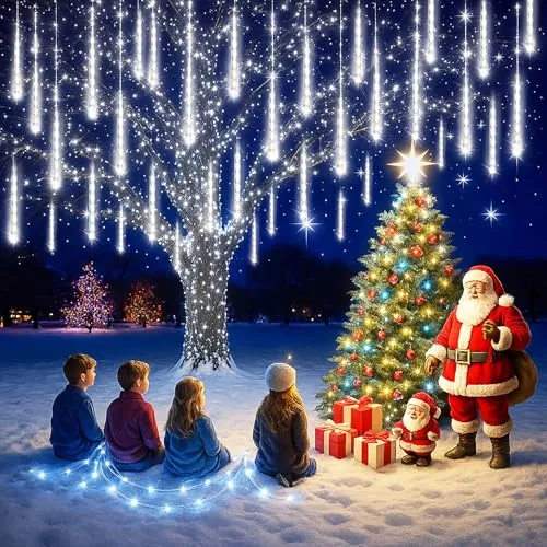 Harnyles Weihnachtsbeleuchtung Außen Innen: 8 Röhren Meteorschauer Lichterkette