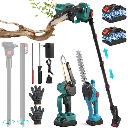 Bundviel 4-in-1 Akku Hochentaster mit Teleskopstange und 2 Akkus