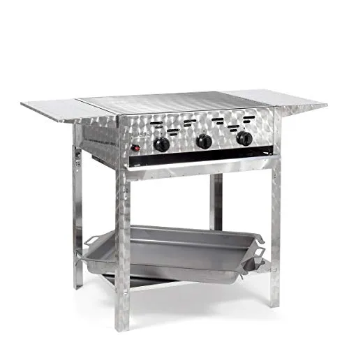 Gasgrill-Kombibräter 11kW 3-flammiger Edelstahl-Brenner Standmodell mit Grillrost, Stahlpfanne und Abstellplatten Gastrobräter Profigrill Verein