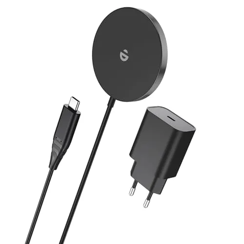 MagSafe Ladegerät mit USB-C Adapter, Schnelles Magnetic Wireless Charger Pad für iPhone 15/14/13/12 Serien und AirPods Ultra Slim Induktive Kabelloses Laden (Schwarz)