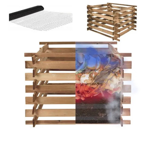 Modo24 Komposter Komposter KMP, Holzkomposter, Steckkomposter, Gartenkomposter, Druckimprägniert, Wetterfest, UV-beständig, Maulwurfgitter