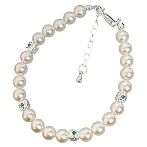 meberg Karma NH11307982 Damen Armband Kunstperlen Silber Weiß Legierung 17 cm elegantes Schmuckstück Perlenarmband zeitloses Design Damenarmband verstellbar