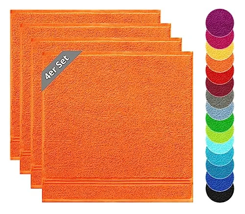 Lashuma Trockentücher Set Linz – 4 Frottee Handtücher in Orange - Praktisches Set aus 4 flauschigen Geschirrhandtüchern (50x50 cm) aus 100% Baumwolle. Ideal für den täglichen Einsatz in der Küche – saugfähig und langlebig! Verleihen Sie Ihrer Küche mit den modernen, gestreiften Tüchern in Blut-Orange einen frischen Look.