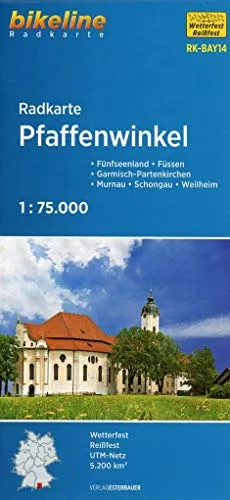 Bikeline Radkarte Pfaffenwinkel 1 : 75 000: Starnberger Fünf-Seen-Land, Weilheim, Murnau, Garmisch-Partenkirchen, Kaufbeuren, Schongau, Füssen, GPS-tauglich mit UTM-Netz, wasserfest und reißfest