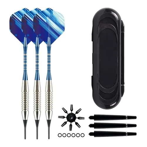 stück Dartpfeile mit Kunststoffspitze, für Elektronische Dartscheibe, Softdarts Dartpfeile mit Profi Softdarts Dartpfeil, mit 3 Flights 3 Aluminium Schaft 6 Anti-Lose Gummiringe (Blau Weiß) 3