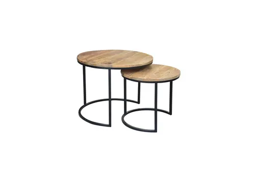riess-ambiente Beistelltisch ELEMENTS Ø60cm natur / schwarz (Set, 2-St) - Ablagetische im Industrial Design aus hochwertigem Mangoholz und Metallgestell, einzigartig in Maserung und Form, ideal für flexibles Einrichten.