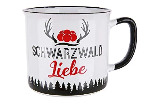 GILDE - 46909 - Kaffeebecher, Schwarzwaldliebe, Keramik, Emailledesign, 9,5cm x 8,5cm, 390ml