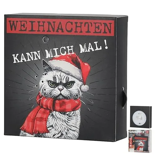 Soundbox 'Xmas CAT' Bewegungsmelder | 12x12x3,5cm Papier batteriebetrieben | Lautstärke regulierbar | Katze im Nikolauskostüm Weihnachtsmusik
