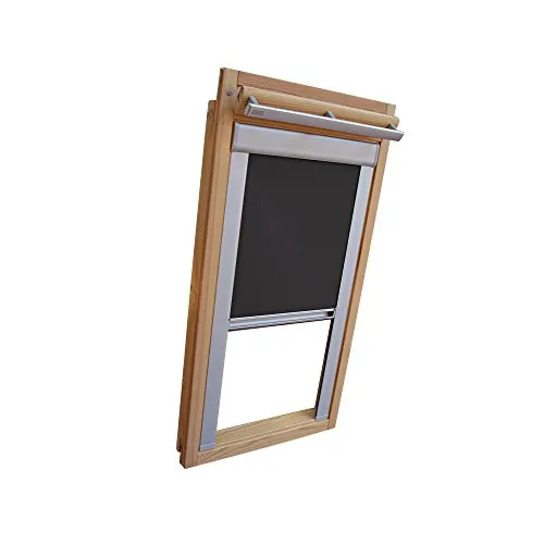 Verdunkelungsrollo THERMO Alu-Rückseite für VELUX Dachfenster TYP GGL/GPL - 408 oder P08 - Farbe Dunkelgrau - mit Aluminium Seitenschienen - KLICK Montage