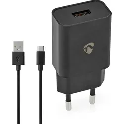 Wandladegerät | 12 W | Schnellladefunktion | 1x 2,4 A A | Anzahl der Ausgänge: 1 | USB-A | USB Typ-CTM (lose) Kabel | 1,00 m | Einzelspannungsau... - Schwarz