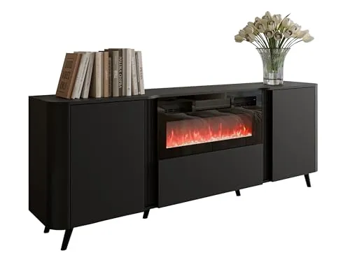 MIRJAN24 Kommode Volare 200 EF mit Kamin - Moderne Kommode mit realistischem LED-Kamin, Heizfunktion und grifflosen Türen. Ideal für stilvolles Wohnen im Wohnzimmer.