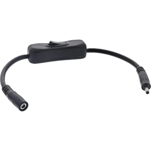 Inline DC Kabel mit Schalter, DC Stecker/Buchse 3,5x1,35mm, AWG 18, schwarz, 0,2m, 26906I