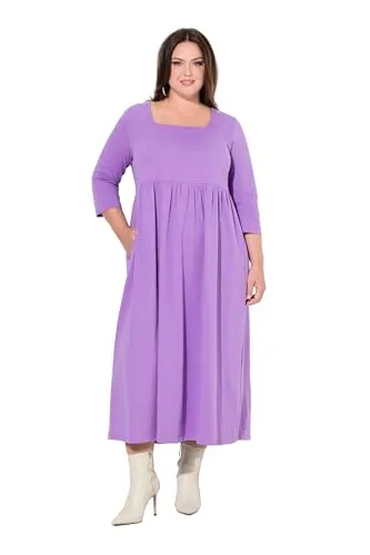 Ulla Popken Damen große Größen Übergrößen Plus Size Jerseykleid, A-Linie, Carré-Ausschnitt, 3/4-Arm lila 62+ 825963811-62+