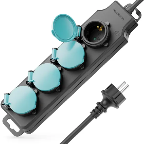 Steckdosenleiste 4-Fach Outdoor Außenbereich Feuchtraum Steckdose 1,4m Kabel