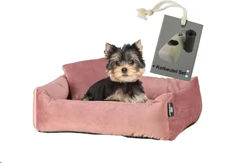 Rohrschneider Kuschelsofa Hundebett aus Samtstoff - Tierbett mit hohem Rand für perfekten Kuschelkomfort, langlebiger Samtstoff und abnehmbarer Bezug. Inklusive praktischer Hundekotbeutel.