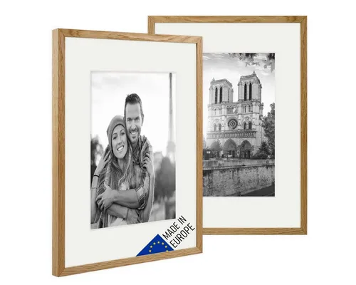 PHOTOLINI Bilderrahmen 2er Set Echtholz mit Passepartout - Elegante Holz-Bilderrahmen mit Passepartout für kreative Wandgestaltungen. Ideal für Portraits und schöne Erinnerungen. Einfach zu kombinieren und zu erweitern!