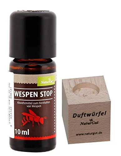NaturGut Wespen-Stop Konzentrat (10ml mit Duftwürfel) | Effektive Wespenabwehr für Terrasse, Balkon & Garten | Vertreibt Wespen mit der Kraft von Nelken- & Zitronenöl | Hält Wespen fern