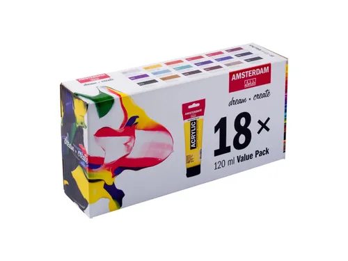 Amsterdam Standard Series Acrylfarben Vorteilspackung - 18 x 120 ml, hochwertige Künstlerfarben für lebendige Farbkombinationen und individuelle Farbtöne