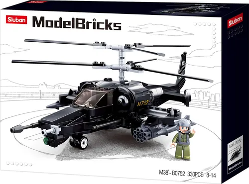 Sluban ARMY M38-B0752 Kampf-Helikopter III - Spielzeug-Bausatz mit 330 Klemmbausteinen, detailgetreu und ideal für kreative Bauprojekte. Inklusive Figur und einfacher Bauanleitung - perfekt für Kinder von 8-14 Jahren.