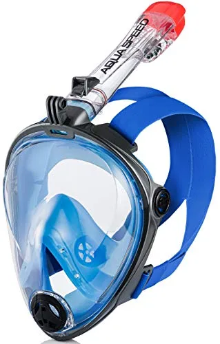 Aqua Speed Tauchmaske Erwachsene I Snorkeling Mask I Full Face Schnorchelmaske I Tauchermaske mit Kamerahalterung Tauchen I Schnorcheln I 01.Blau/Schwarz, Gr. L–XL I Spectra 2.0