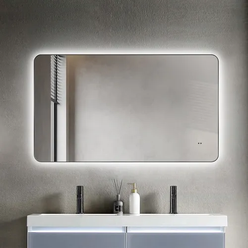 Badspiegel TALOS LED TREVISO 120x70 cm - Moderner Badespiegel mit integrierter LED-Beleuchtung, ideal für stimmungsvolles Licht im Badezimmer und elegantes Design in matt schwarz.