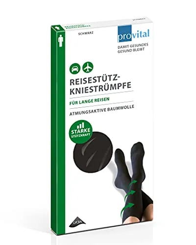 provital Baumwoll-Herren-Kniestrumpf starke 14-16 mmHg Kompression als beliebter Reisestützkniestrumpf, Farben:black, Size:43-46