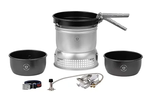 Trangia Sturmkocher groß UL ALU 25-5 mit Gasbrenner - Campingkocher für 3-4 Personen, ultraleichtes Aluminium, inklusive Bratpfanne und Töpfen. Ideal für Familienausflüge und Gruppenreisen.
