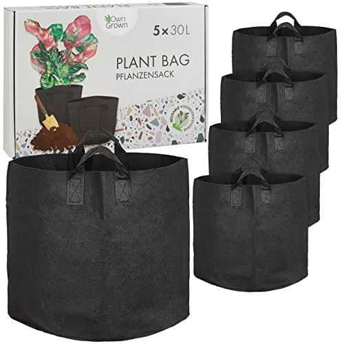 OwnGrown Pflanzsack 30l Set : 5x30l Pflanzen Tasche für Balkon und Kübelpflanzen – Kartoffel Pflanzsack – Pflanztasche Balkon – Pflanzkübel 30l – Pflanzgefäße für Draussen