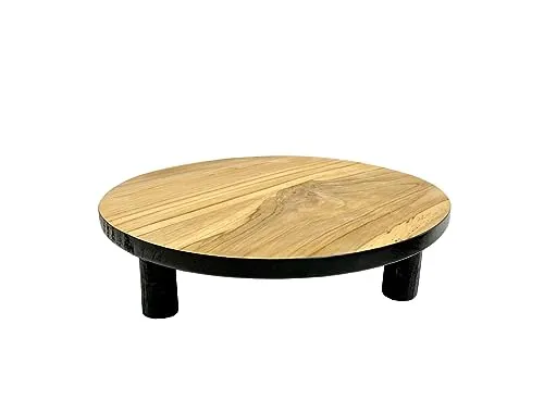 Spetebo Teak Blumenteller schwarz - 15 cm/klein - Holz Pflanzenständer mit 4 Füßen - Echtholz Deko Blumenständer Pflanzenhocker