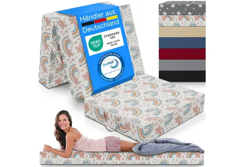 Klappmatratze 3-teilig, Gästematratze mit extra dicken Schaumstoff, ELONEO, 15 cm hoch, waschbarer Bezug, geeignet für Hausstauballergiker, schadstoffgeprüft