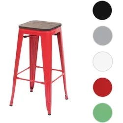 Barhocker HWC-A73 mit Holz-Sitzfläche, stapelbar & im Industriedesign ~ rot