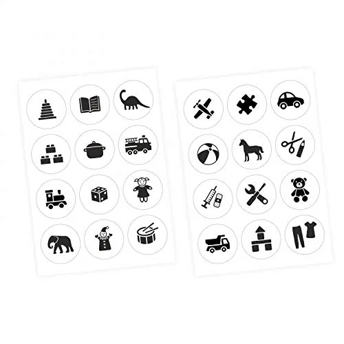 nikima Schönes für Kinder Möbelaufkleber Ordnungssticker für Spielzeug SCHWARZ/Weiss - Möbelfolie Kinderzimmer, Ordnung Lernen, Aufbewahrung, Ordnungssystem